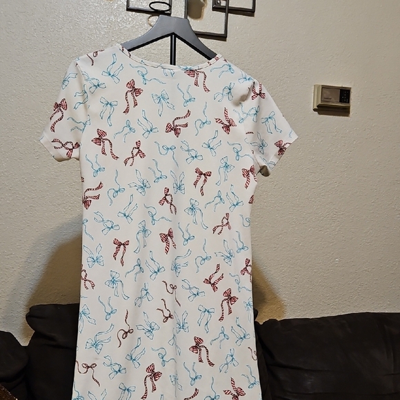 Lands’ End 100% Supima Cotton Nightgown Short Sleeve Bow Print J17 - Picture 6 of 9